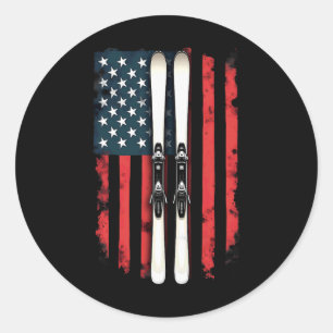 American Flag Alpine Skiing Skier 1 Classic Round Sticker