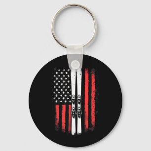 American Flag Alpine Skiing Skier _1 Keychain