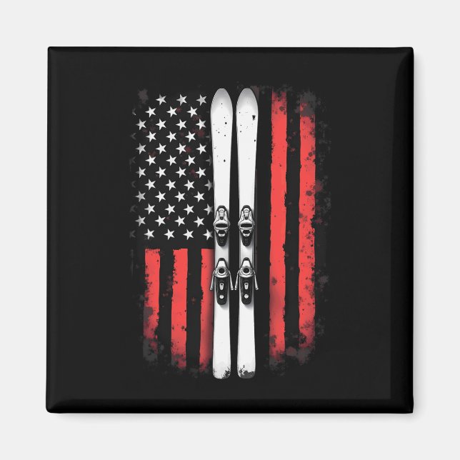 American Flag Alpine Skiing Skier _1  Magnet (Front)