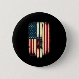 American Flag Alpine Skiing Skier _2 2 Inch Round Button