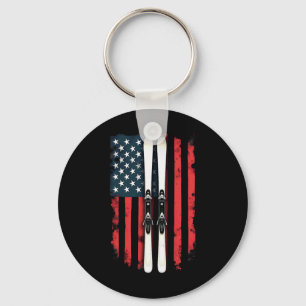 American Flag Alpine Skiing Skier _2 Keychain