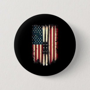 American Flag Alpine Skiing Skier _3 2 Inch Round Button