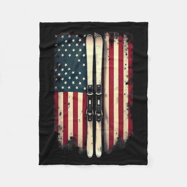 American Flag Alpine Skiing Skier _3  Fleece Blanket (Front)