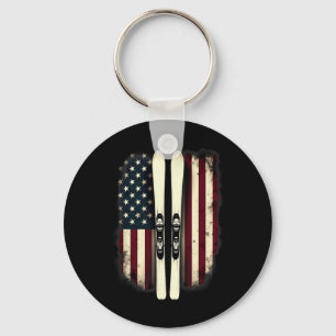 American Flag Alpine Skiing Skier 3 Keychain