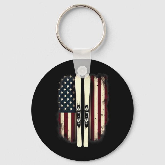 American Flag Alpine Skiing Skier 3  Keychain (Front)