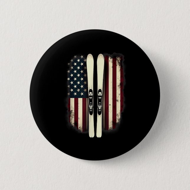 American Flag Alpine Skiing Skier _4  2 Inch Round Button (Front)