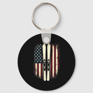 American Flag Alpine Skiing Skier _4  Keychain