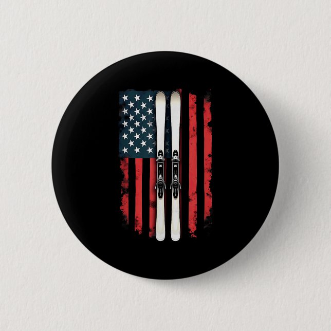 American Flag Alpine Skiing Skier _6  2 Inch Round Button (Front)