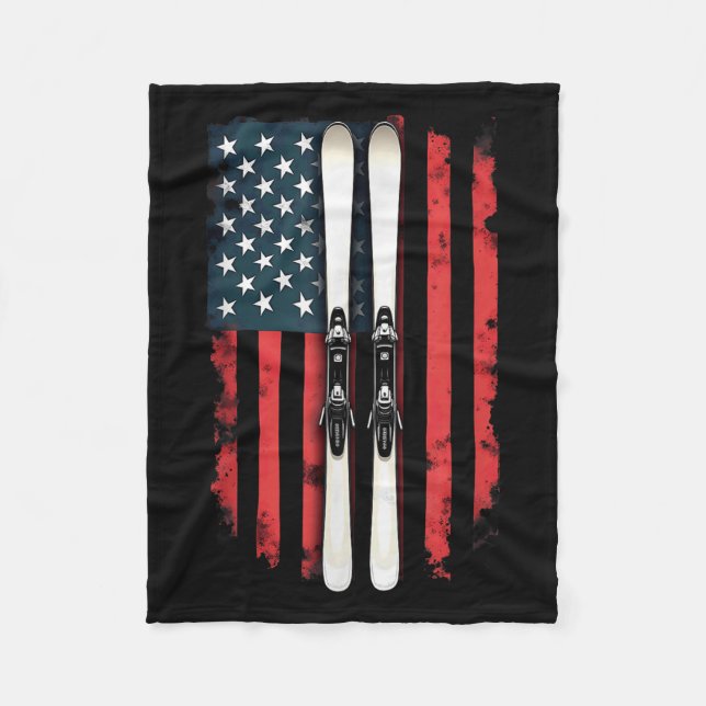 American Flag Alpine Skiing Skier _6  Fleece Blanket (Front)