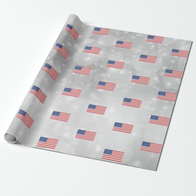 American Flag America USA Patriotic Wrapping Paper (Unrolled)