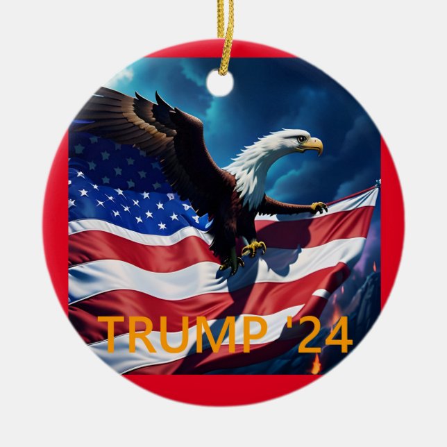 American Flag American Eagle TRUMP 2024 Ceramic Ornament (Front)