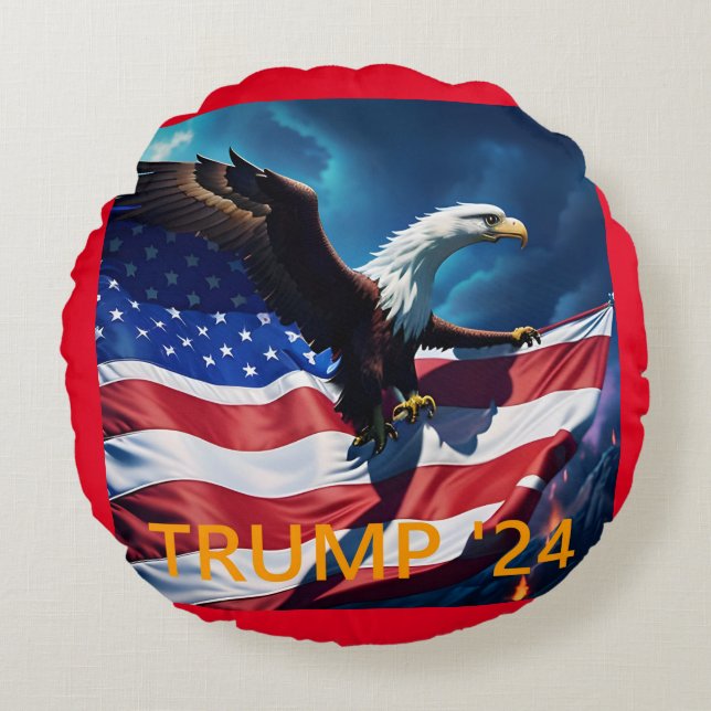 American Flag American Eagle TRUMP 2024 Round Pillow (Front)