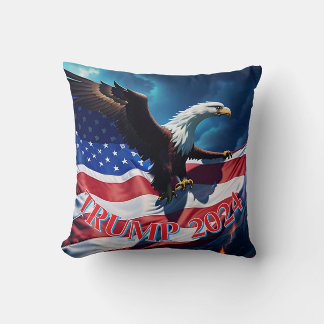 American Flag American Eagle TRUMP 2024 Throw Pillow (Front)