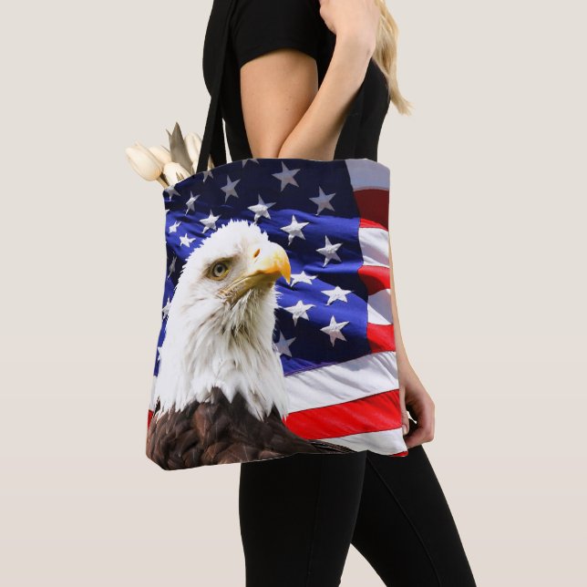 American Flag and Bald Eagle Tote Bag (Close Up)