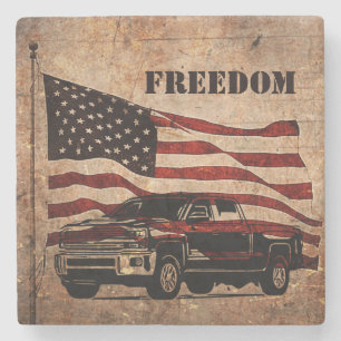 American Flag and Black Truck Patriotic Freedom Stone Coaster