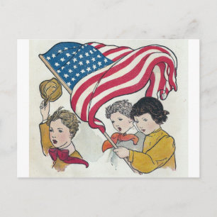 American Flag and Children Postcard