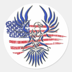 AMERICAN FLAG AND EAGLE CLASSIC ROUND STICKER
