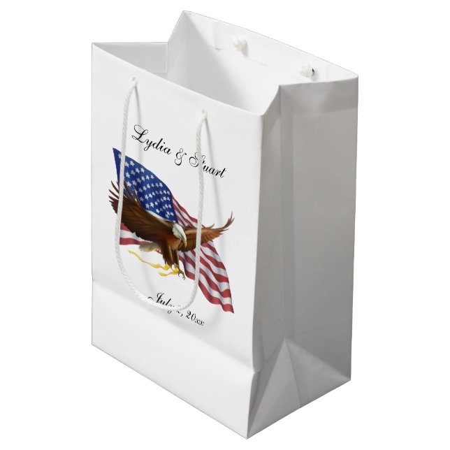 American Flag and Eagle Wedding Medium Gift Bag (Front Angled)