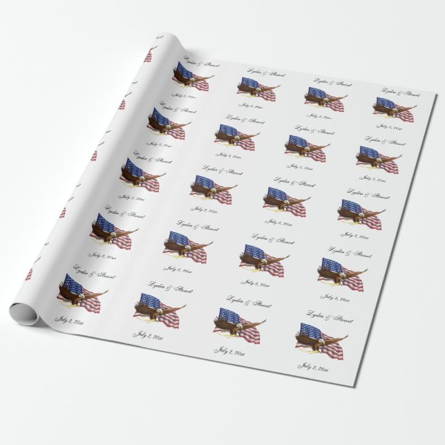American Flag and Eagle Wedding Wrapping Paper (Unrolled)