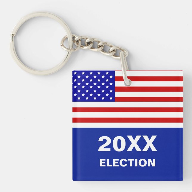 American flag and election on blue keychain (Front)