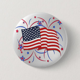 American Flag and Fireworks 2 Inch Round Button