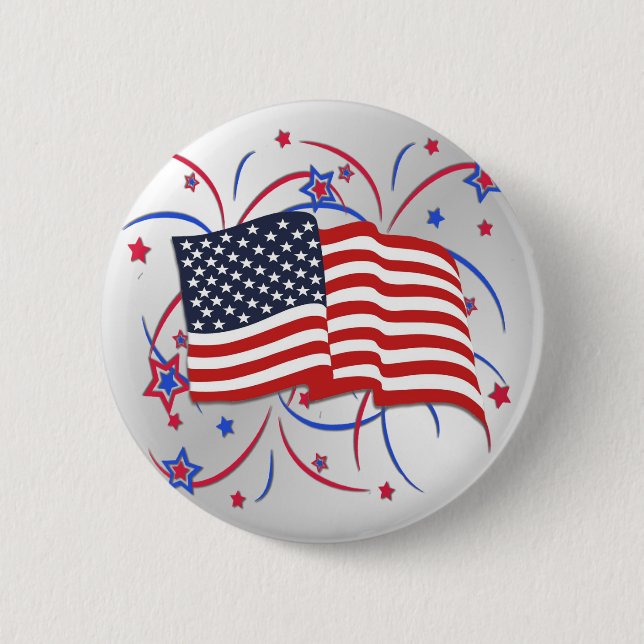 American Flag and Fireworks 2 Inch Round Button (Front)