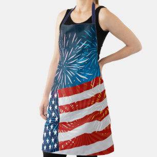 American Flag and Fireworks 4th of July Apron