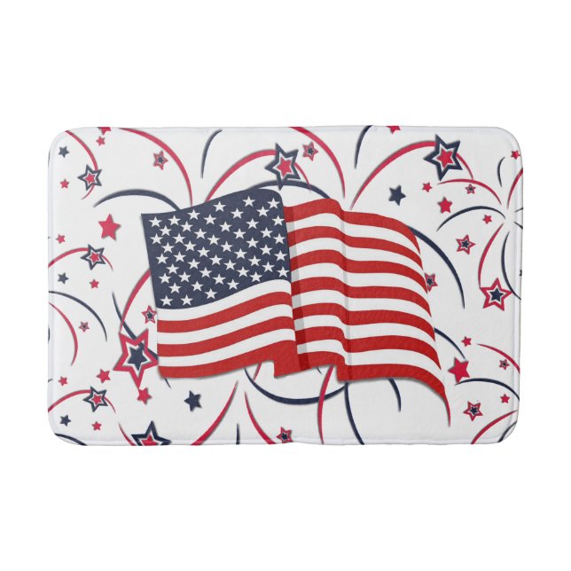 American Flag and Fireworks Bath Mat (Front)