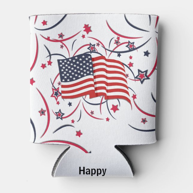 American Flag and Fireworks Can Cooler (Front)