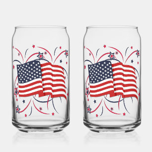 American Flag and Fireworks Can Glass