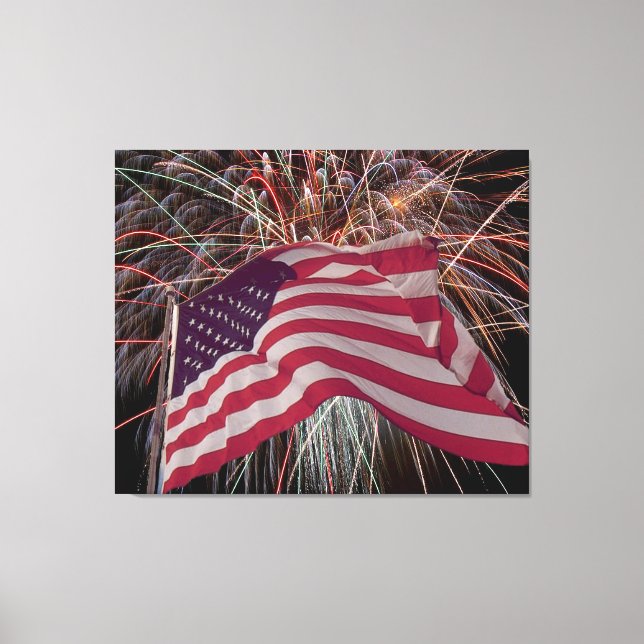 American Flag and Fireworks Canvas Print (Front)