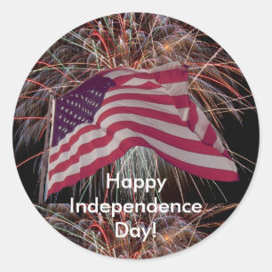 American Flag and Fireworks Classic Round Sticker