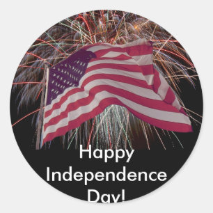 American Flag and Fireworks Classic Round Sticker