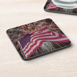 American Flag and Fireworks Coaster