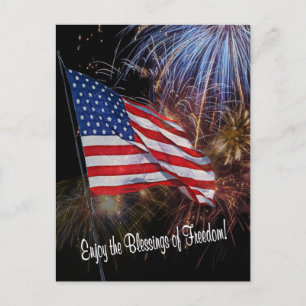American Flag And Fireworks Design Postcard