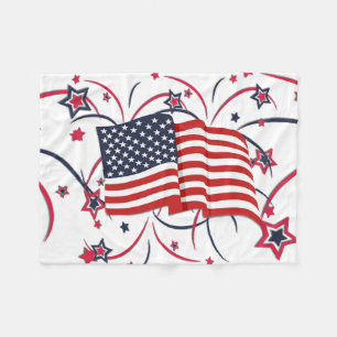 American Flag and Fireworks Fleece Blanket