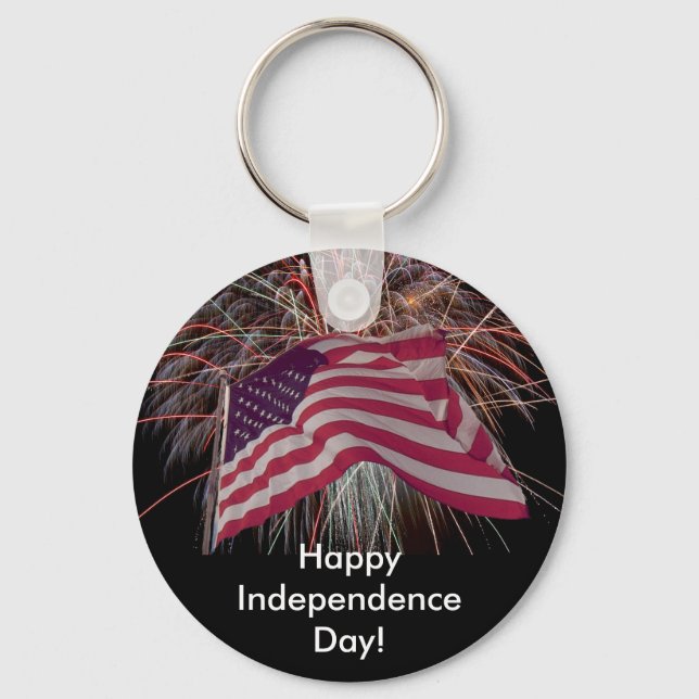 American Flag and Fireworks Keychain (Front)