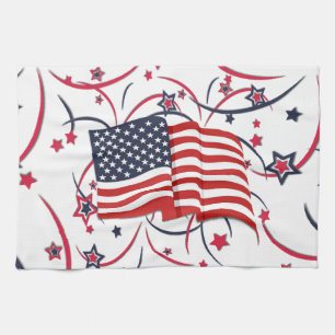 American Flag and Fireworks Kitchen Towel
