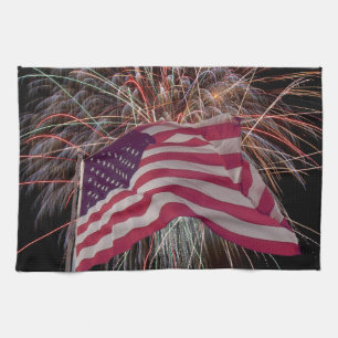American Flag and Fireworks Kitchen Towel