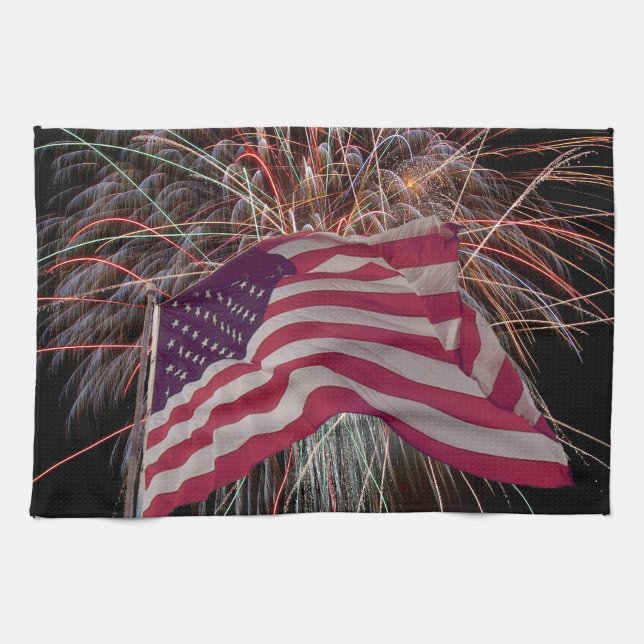 American Flag and Fireworks Kitchen Towel (Horizontal)