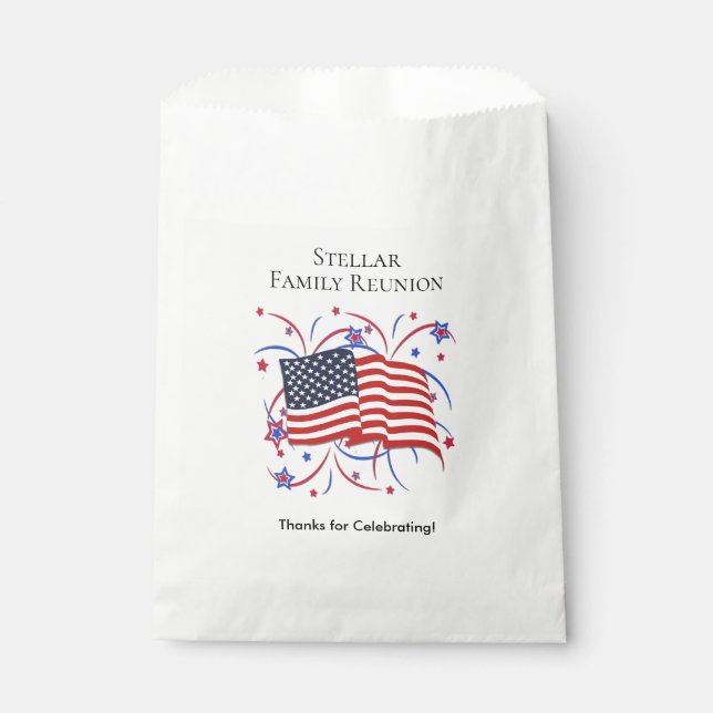 American Flag and Fireworks Thank you Favour Bag (Front)