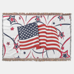American Flag and Fireworks Throw Blanket