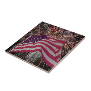 American Flag and Fireworks Tile