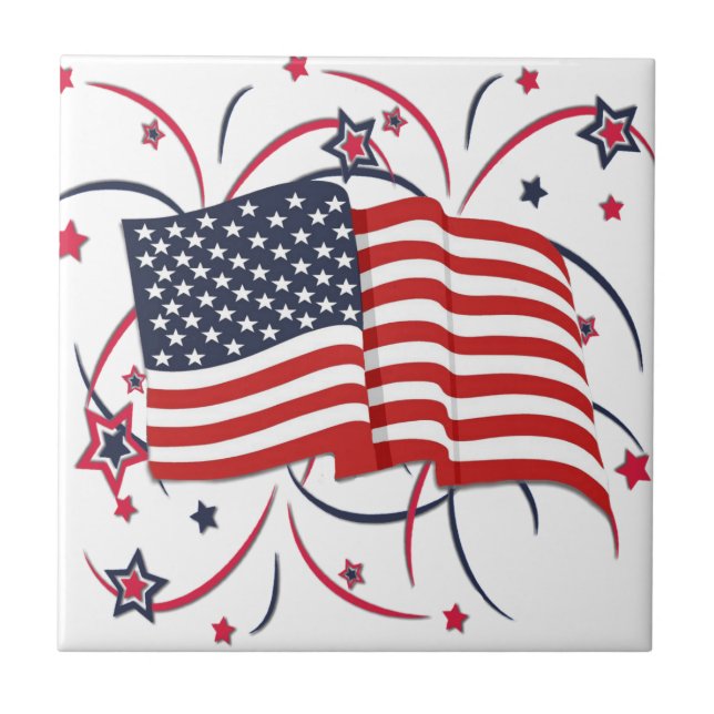 American Flag and Fireworks Tile (Front)