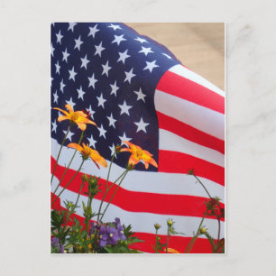 American Flag and Flowers Postcard