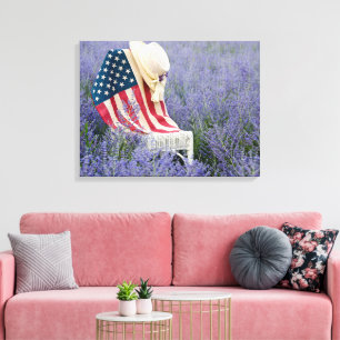 American Flag and Hat on Chair Canvas Print