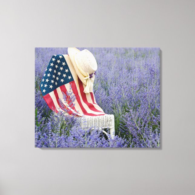 American Flag and Hat on Chair Canvas Print (Front)