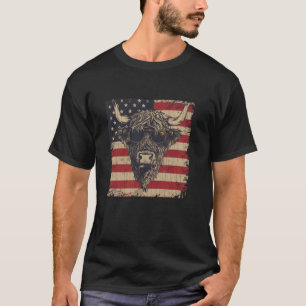 American Flag and Highland Cow Fourth of July for T-Shirt