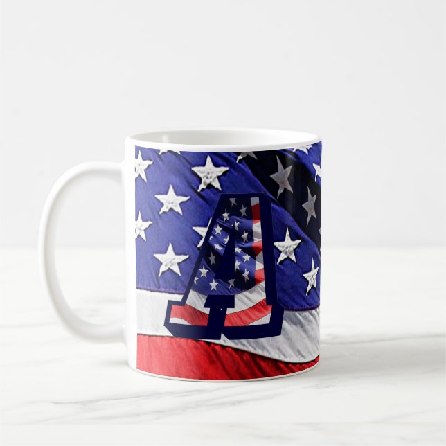 American Flag and Letter "A" on Both Sides Mug (Left)