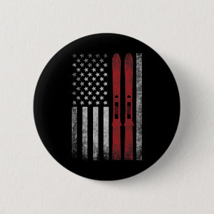 American Flag And Skis. Skiing Winter Sports For U 2 Inch Round Button